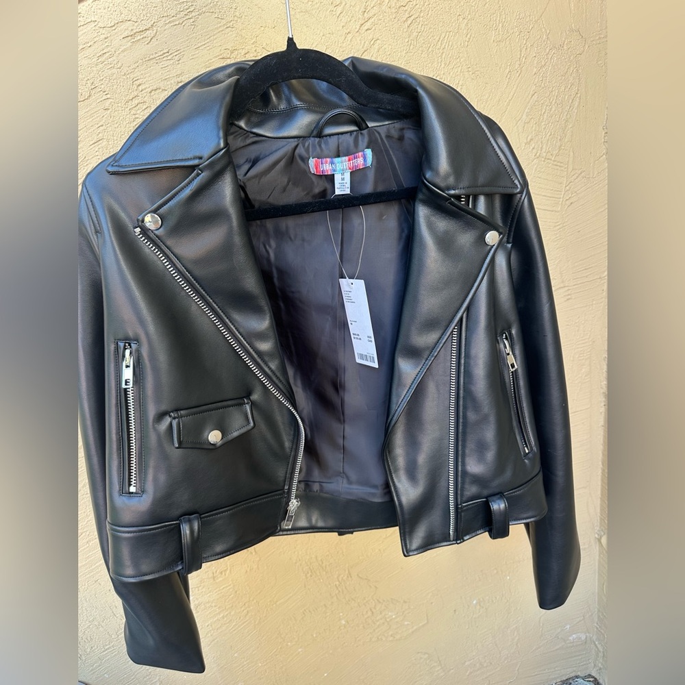 Vegan leather moto jacket with zippered sleeves, new with tags, Urban Outfitters